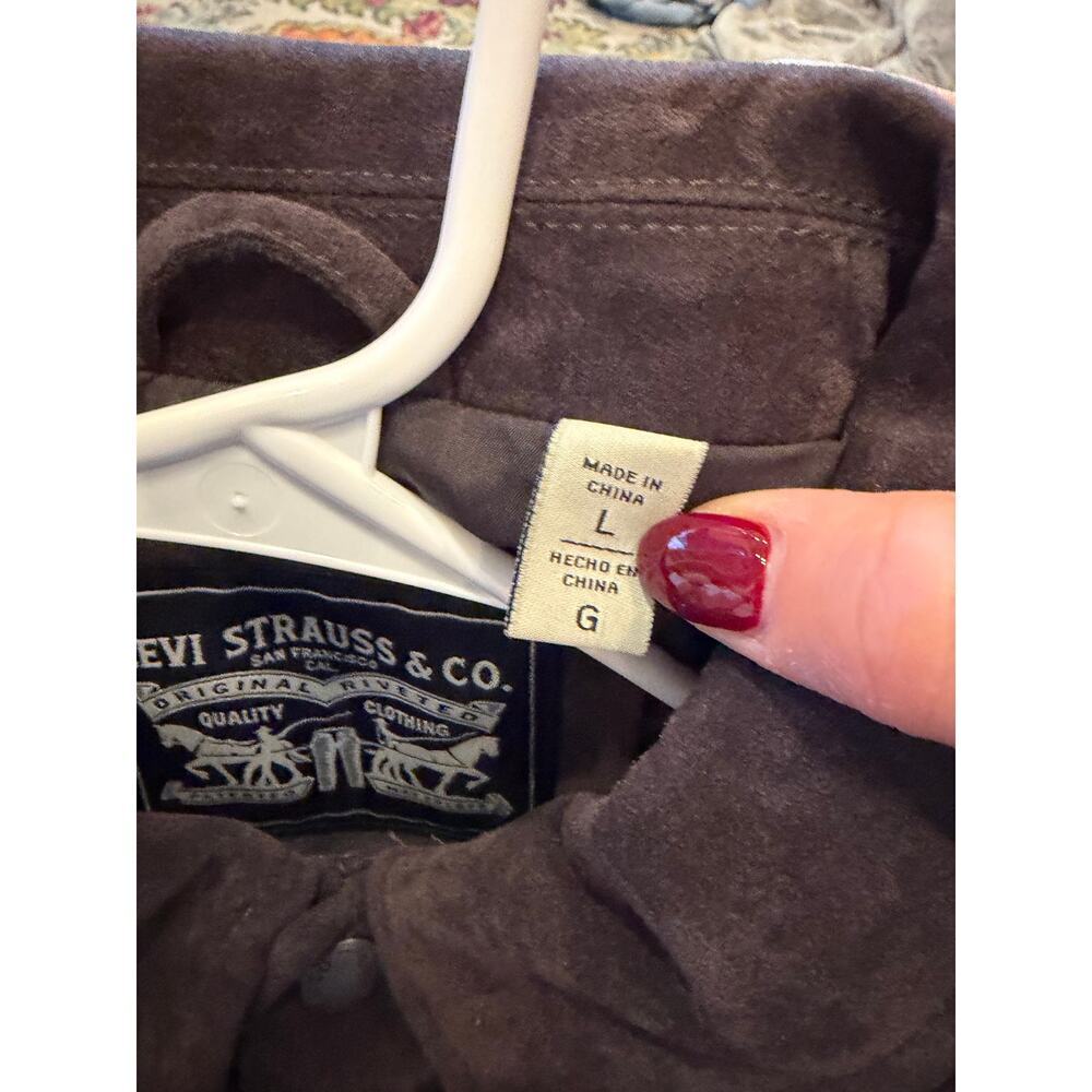 Levi’s Men’s Black Faux Suede Lined Full Zipper Snap Western Jacket Shacket Sz L - Picture 9 of 14